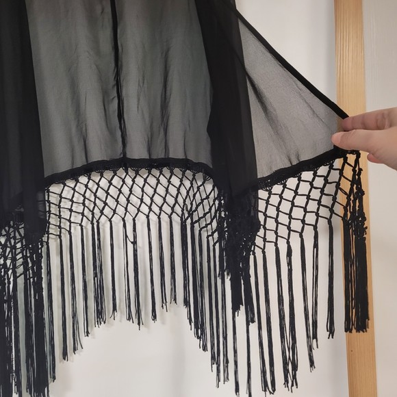 ROPER Sheer Black Fringe Duster Cardigan Size XL - Picture 7 of 7